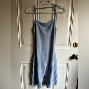 Blue Ribbed Open Back Romper